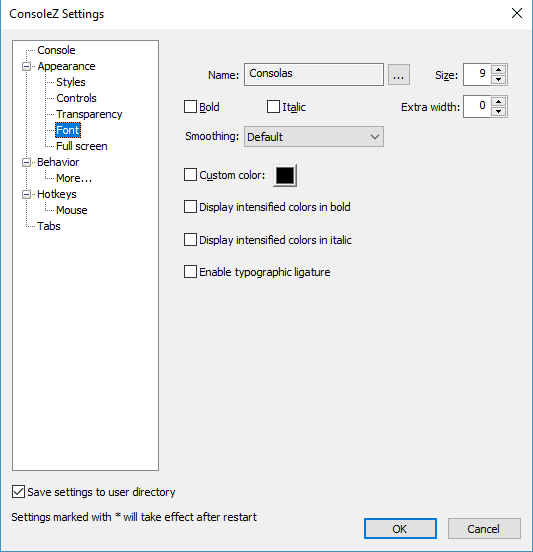 Consolez font settings
