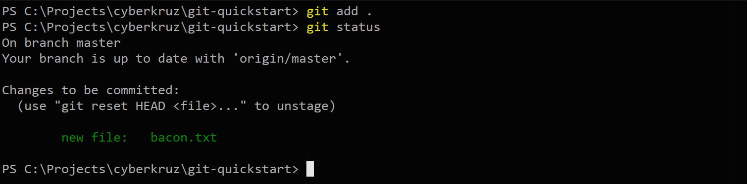 Git status showing add command