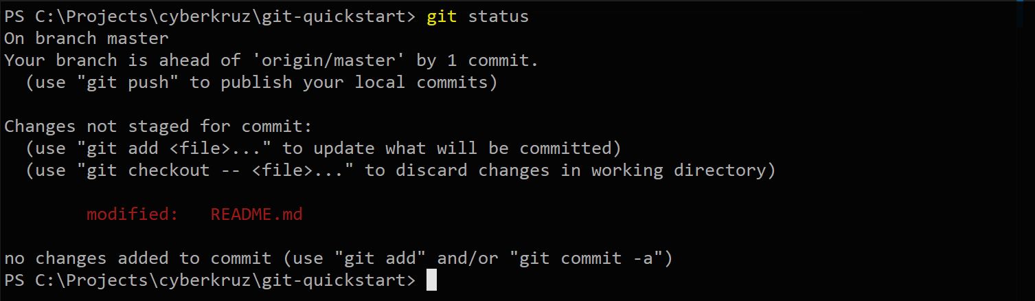 Git status showing README changes