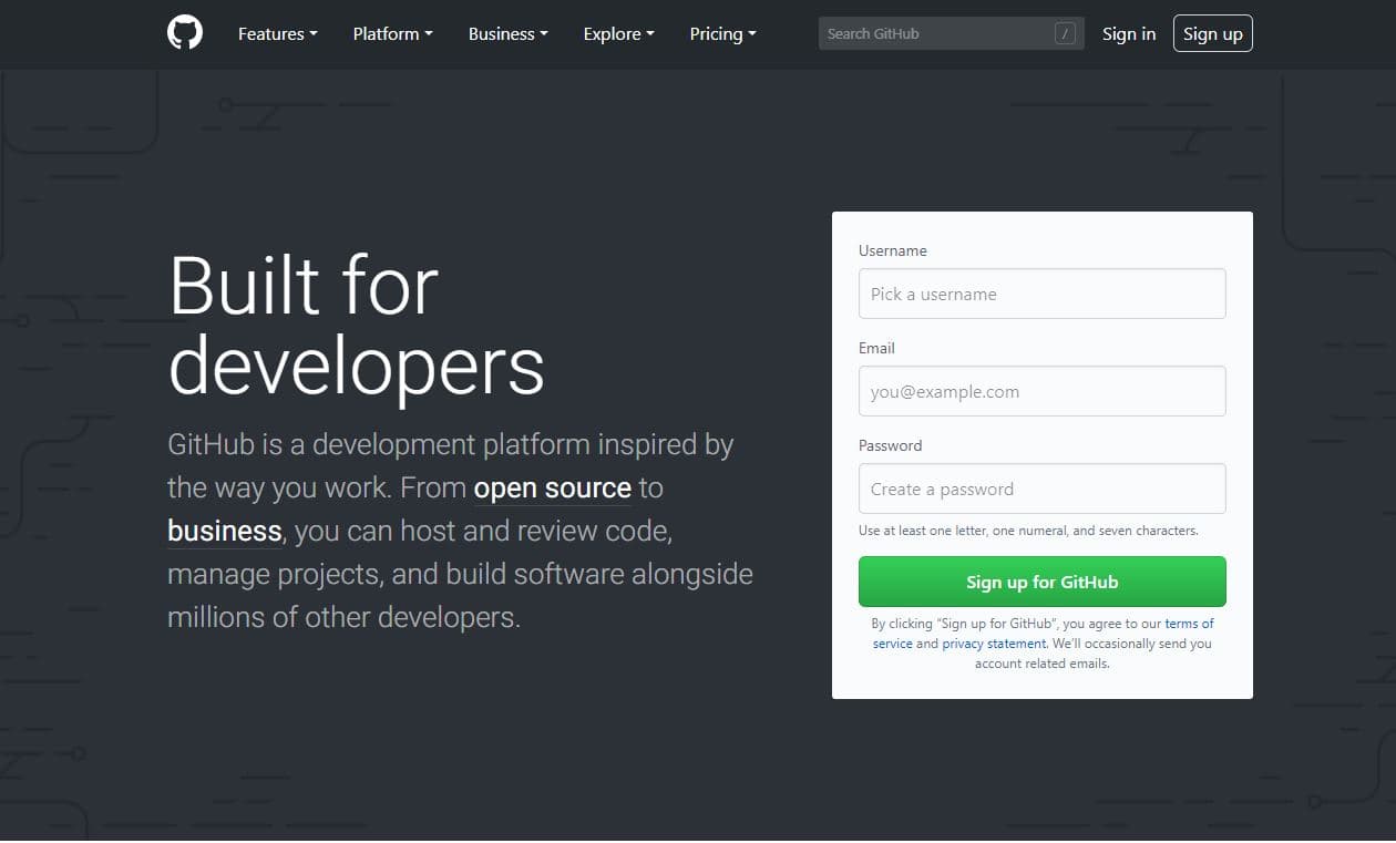 Signup for GitHub